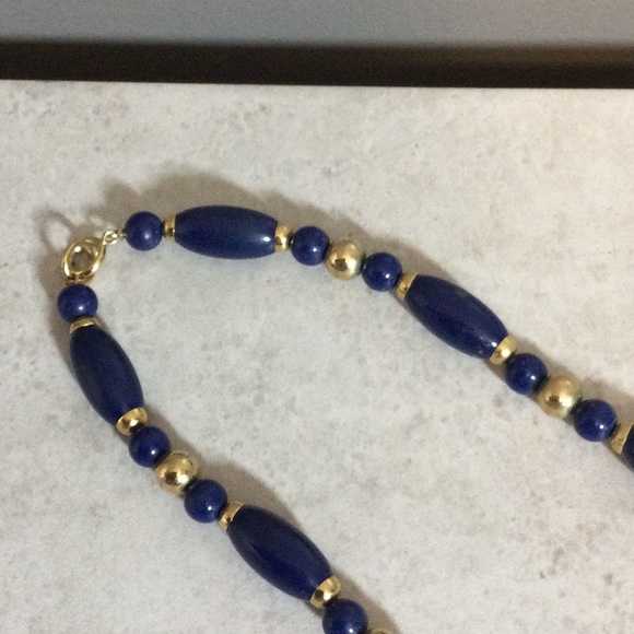 12” navy and gold bead necklace - Picture 3 of 6